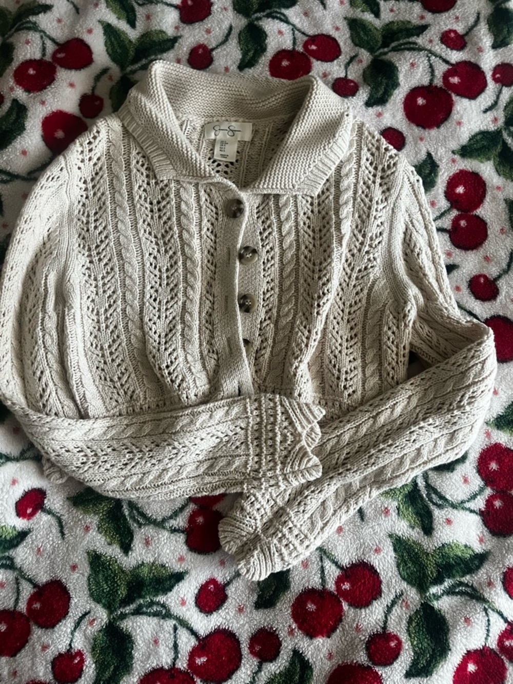 Jessica Simpson Cream Cable Knit Button-Front Cardigan